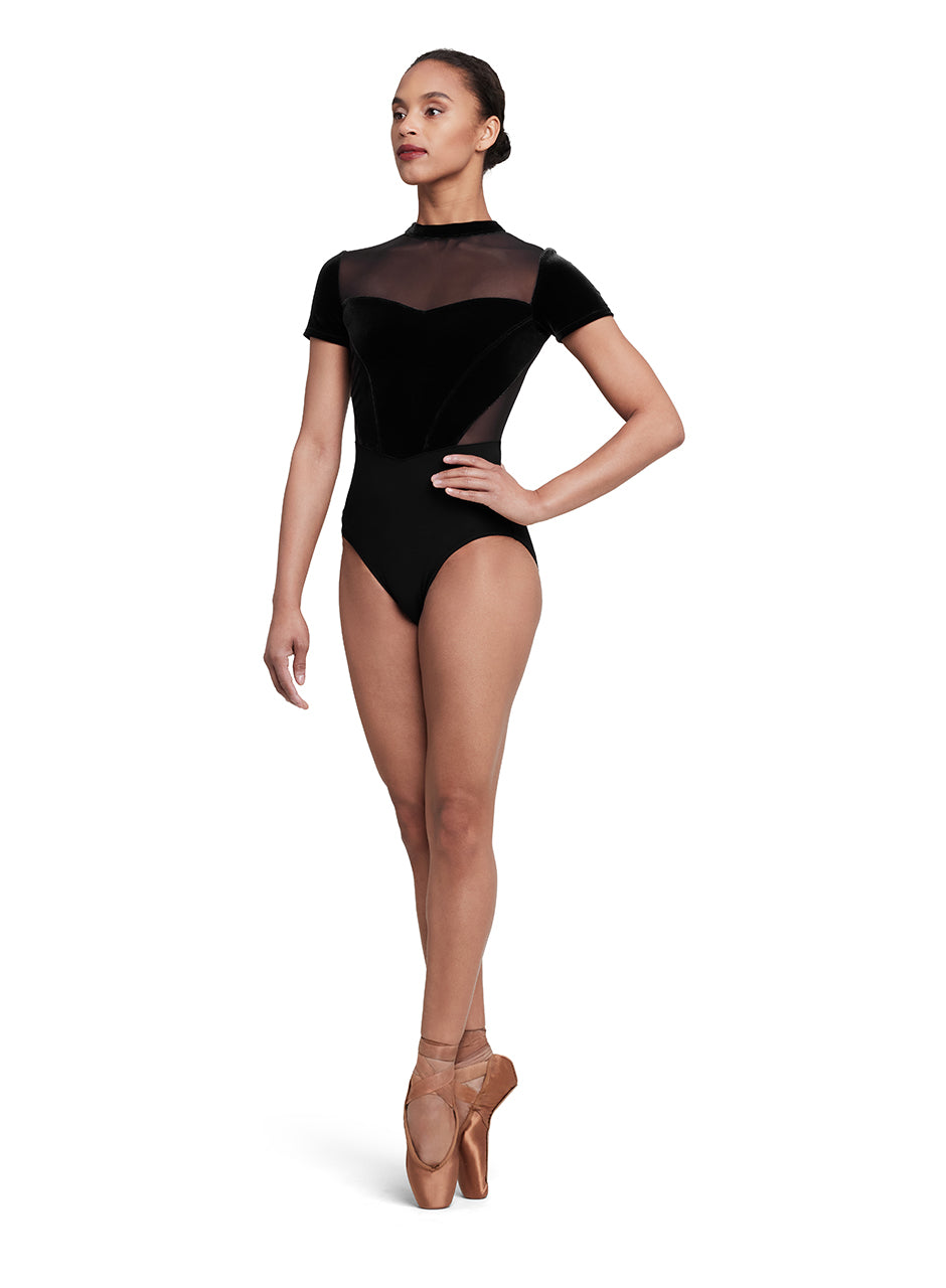 Velvet Mock Neck Cap Sleeve Leotard