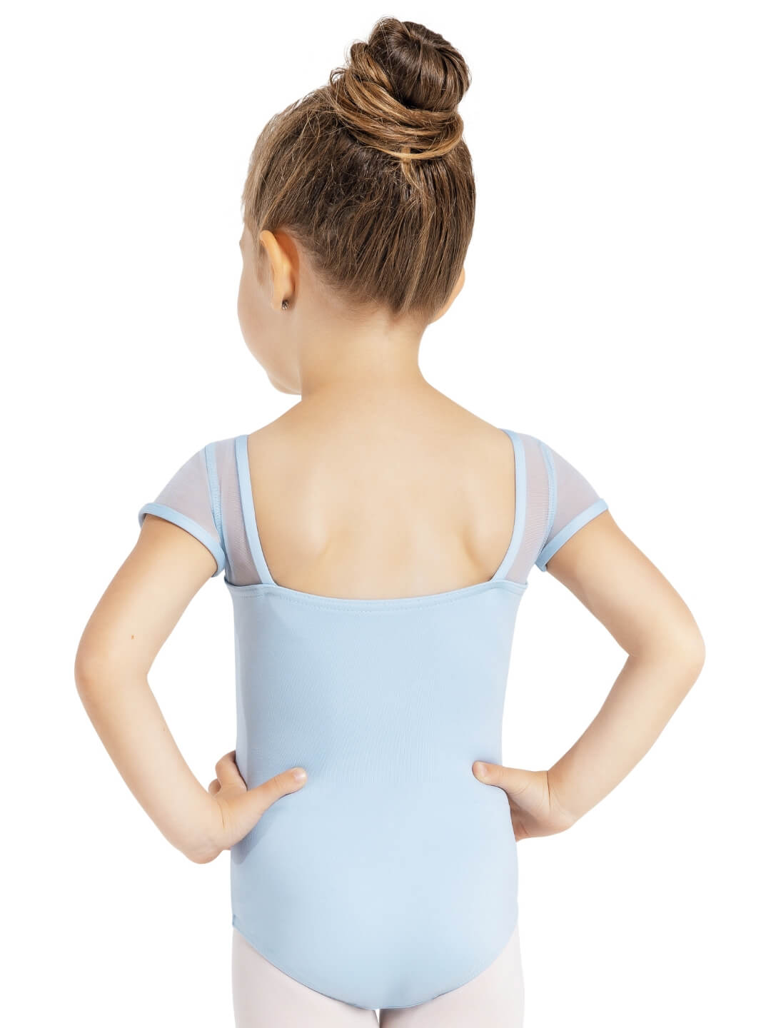 Girls Mesh Yoke Short Sleeve Leotard