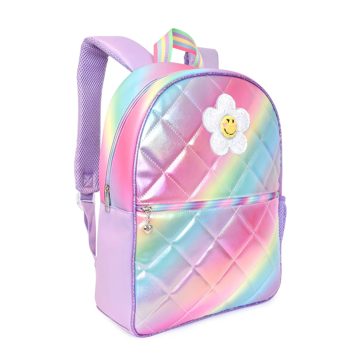 OMG Daisy Metallic Ombre Quilted Large Backpack with 'Stuff' Clear Pencil Pouch