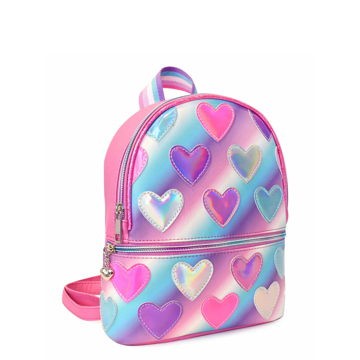 Metallic Heart-Patched Ombre Mini Backpack