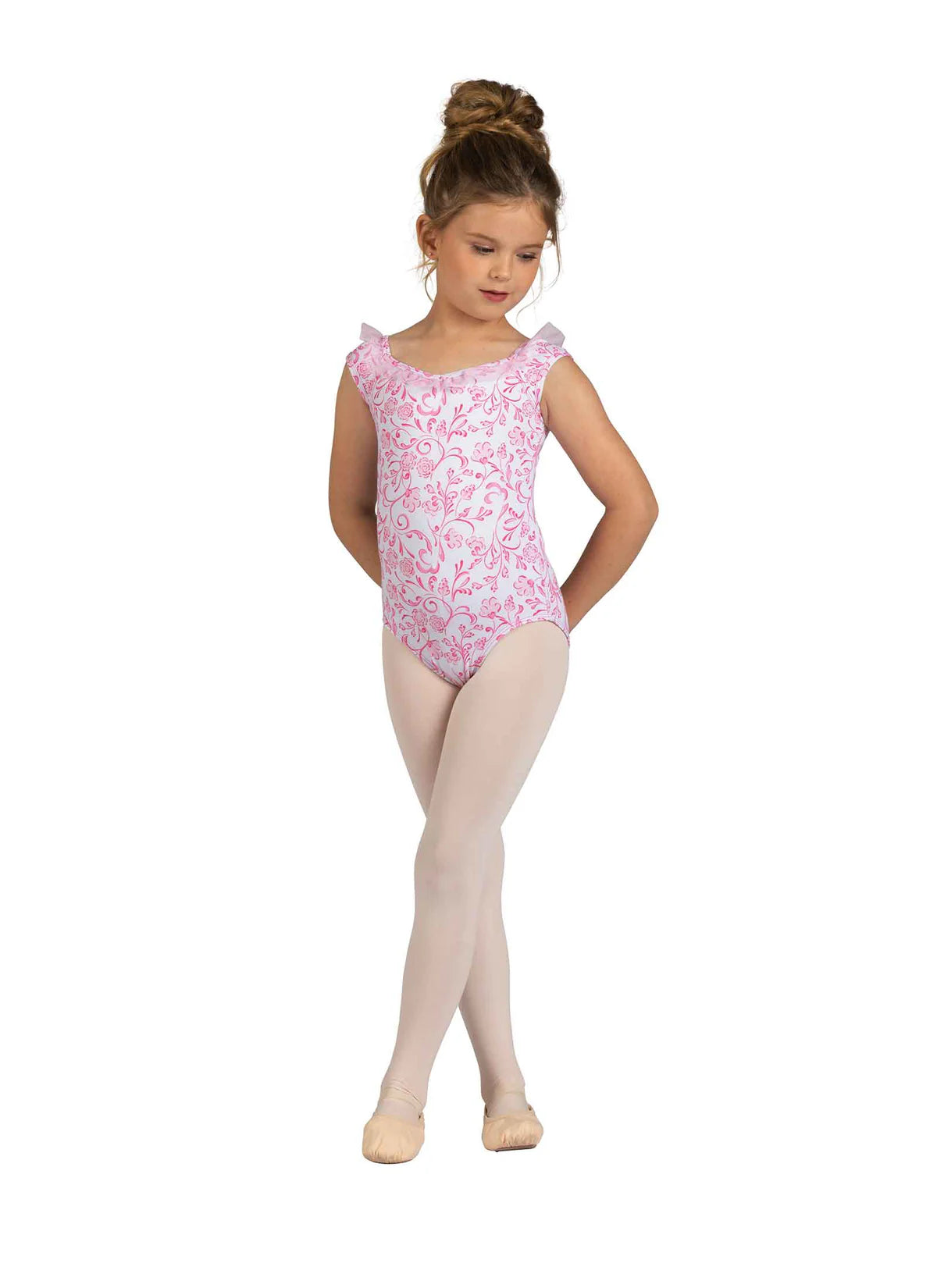 Kids Emory Ruffle Trim Print Leotard