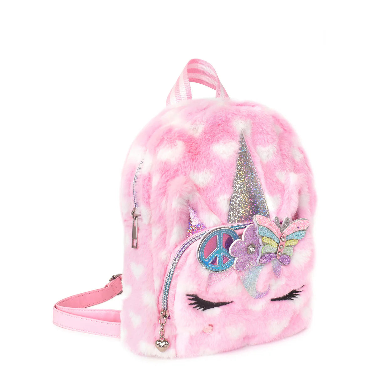 Miss Gwen Unicorn Peace Sign Heart-Printed Plush Mini Backpack