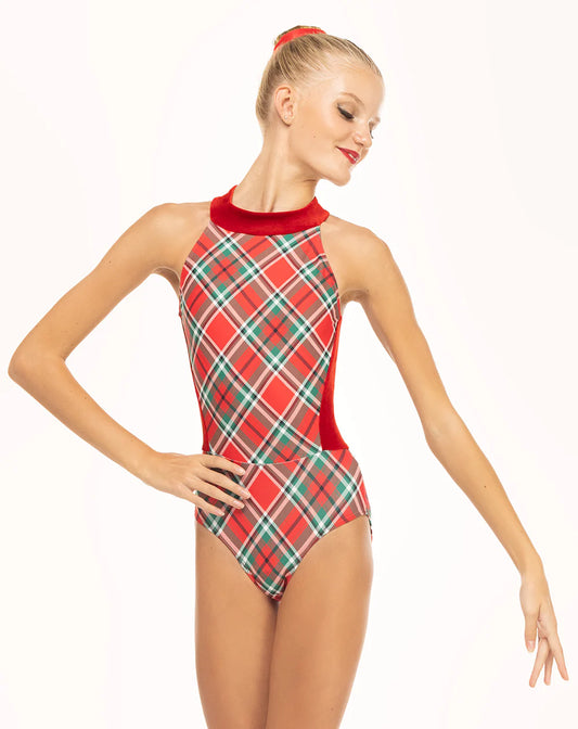 Eleve Elysa Leotard Holiday Plaid Evergreen