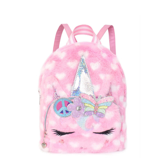 Miss Gwen Unicorn Peace Sign Heart-Printed Plush Mini Backpack