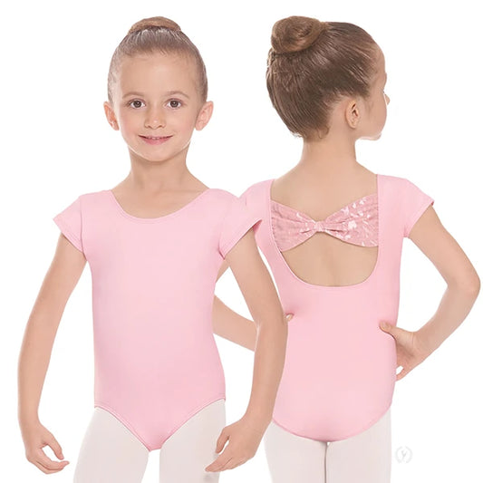 Eurotard Girls Impression Mesh Bow Back Short Sleeve Leotard