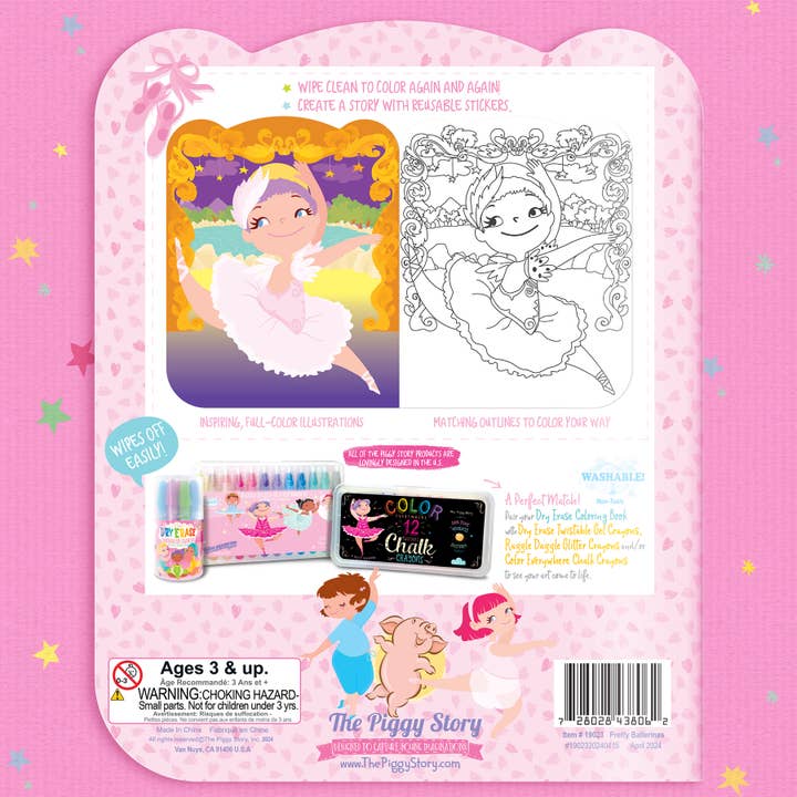 Dry Erase Reusable Coloring Book with Stickers | Ballet