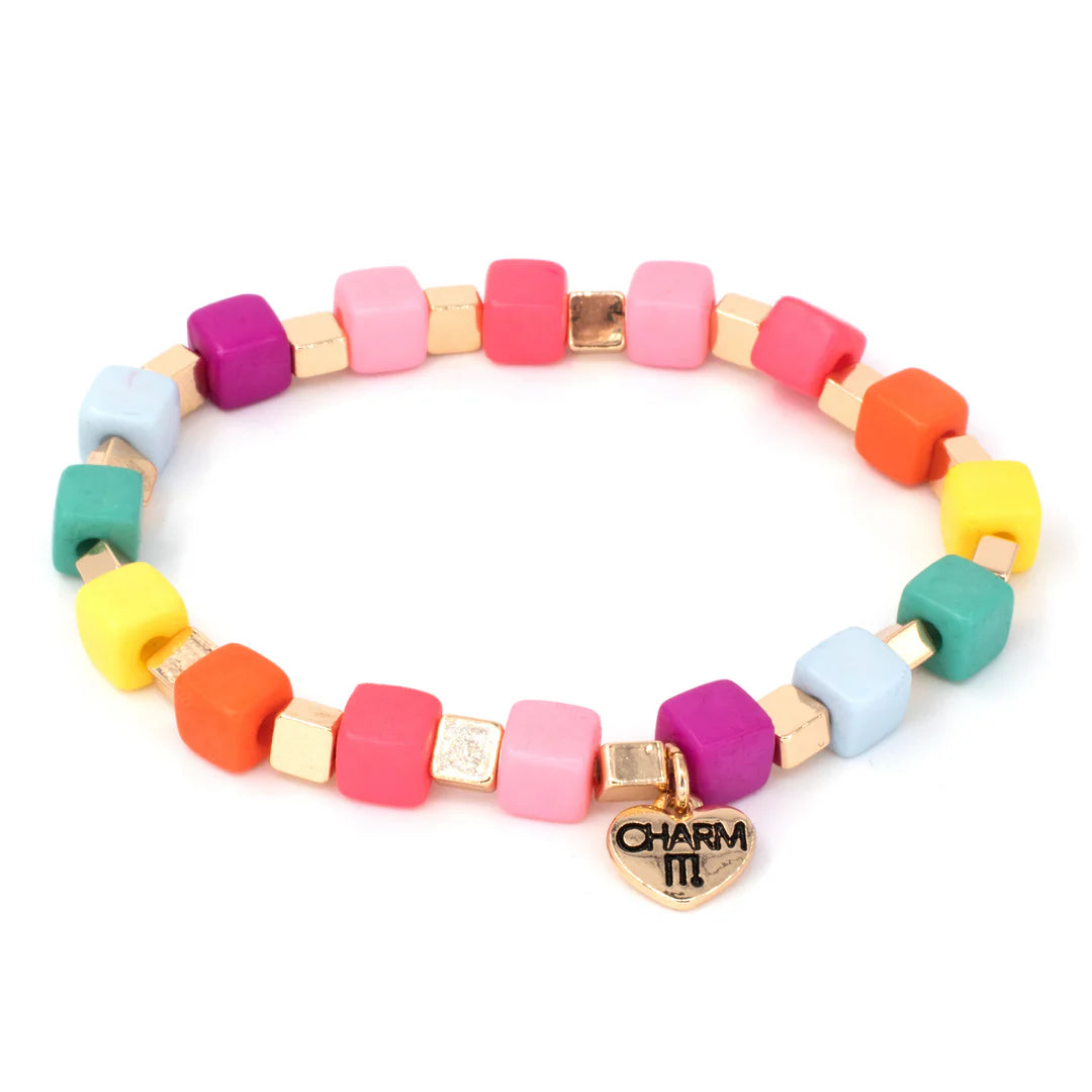 Gold Multi Cube Stretch Charm It Bracelet