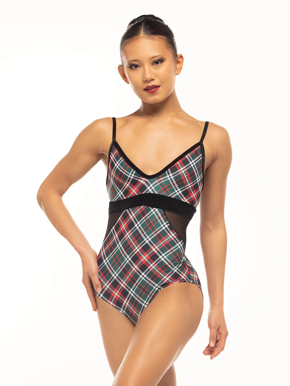 Eleve Ariel Leotard Holiday Plaid