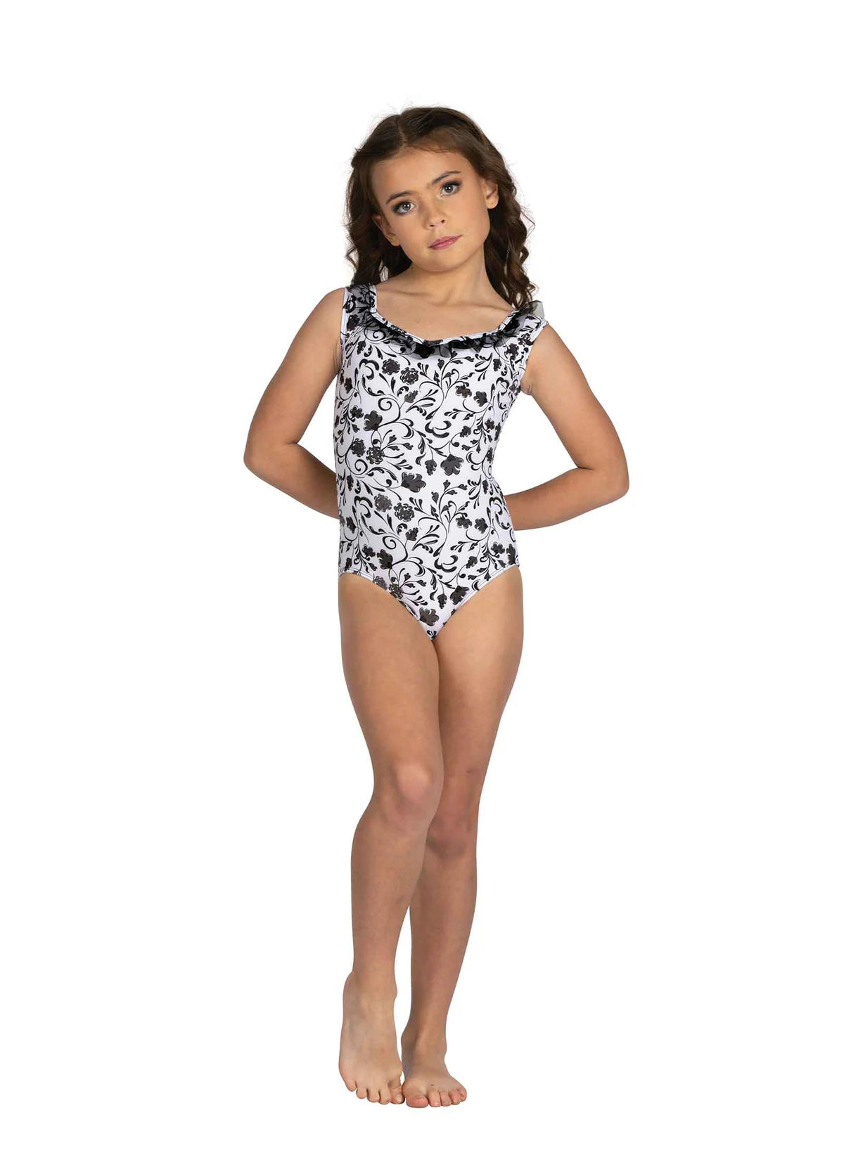 Kids Emory Ruffle Trim Print Leotard
