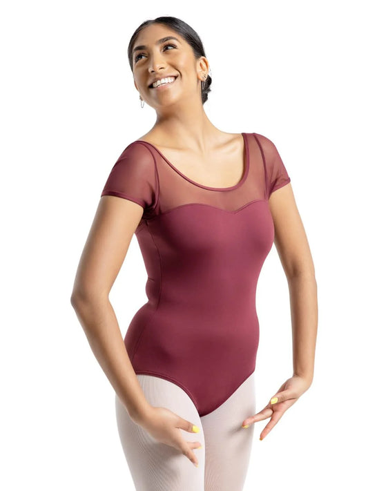 Adult Mesh Yoke Short Sleeve Leotard