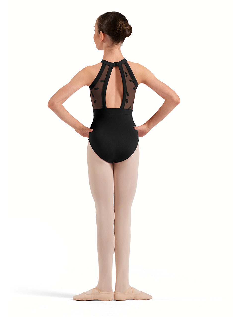 Floral Flock Print Halter Leotard