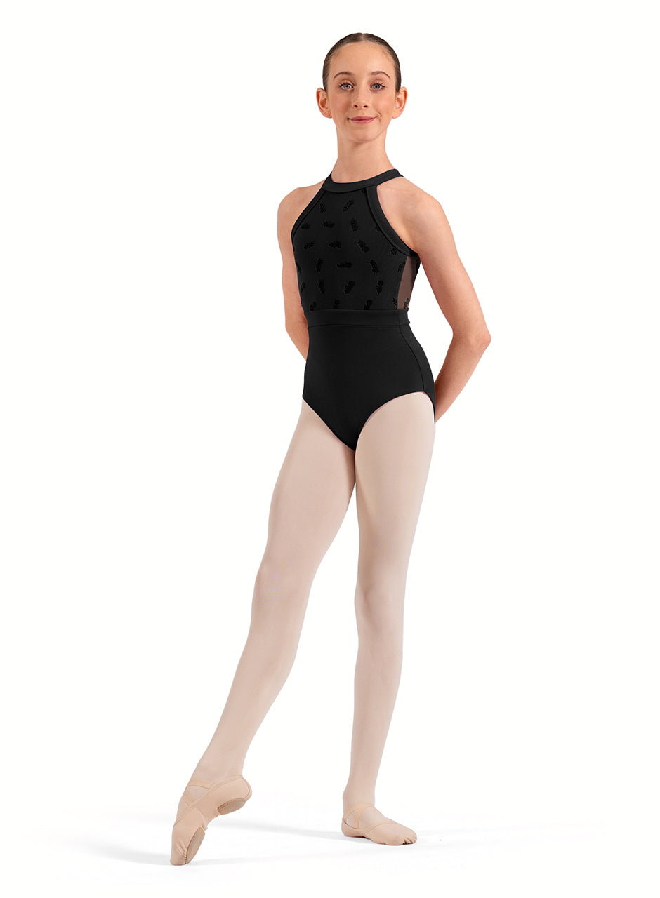 Floral Flock Print Halter Leotard