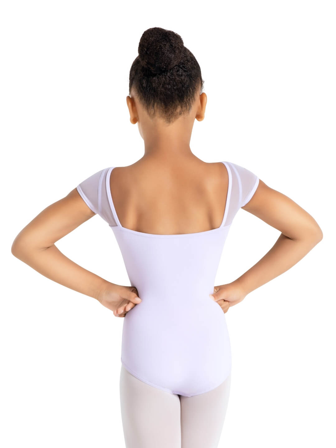 Girls Mesh Yoke Short Sleeve Leotard