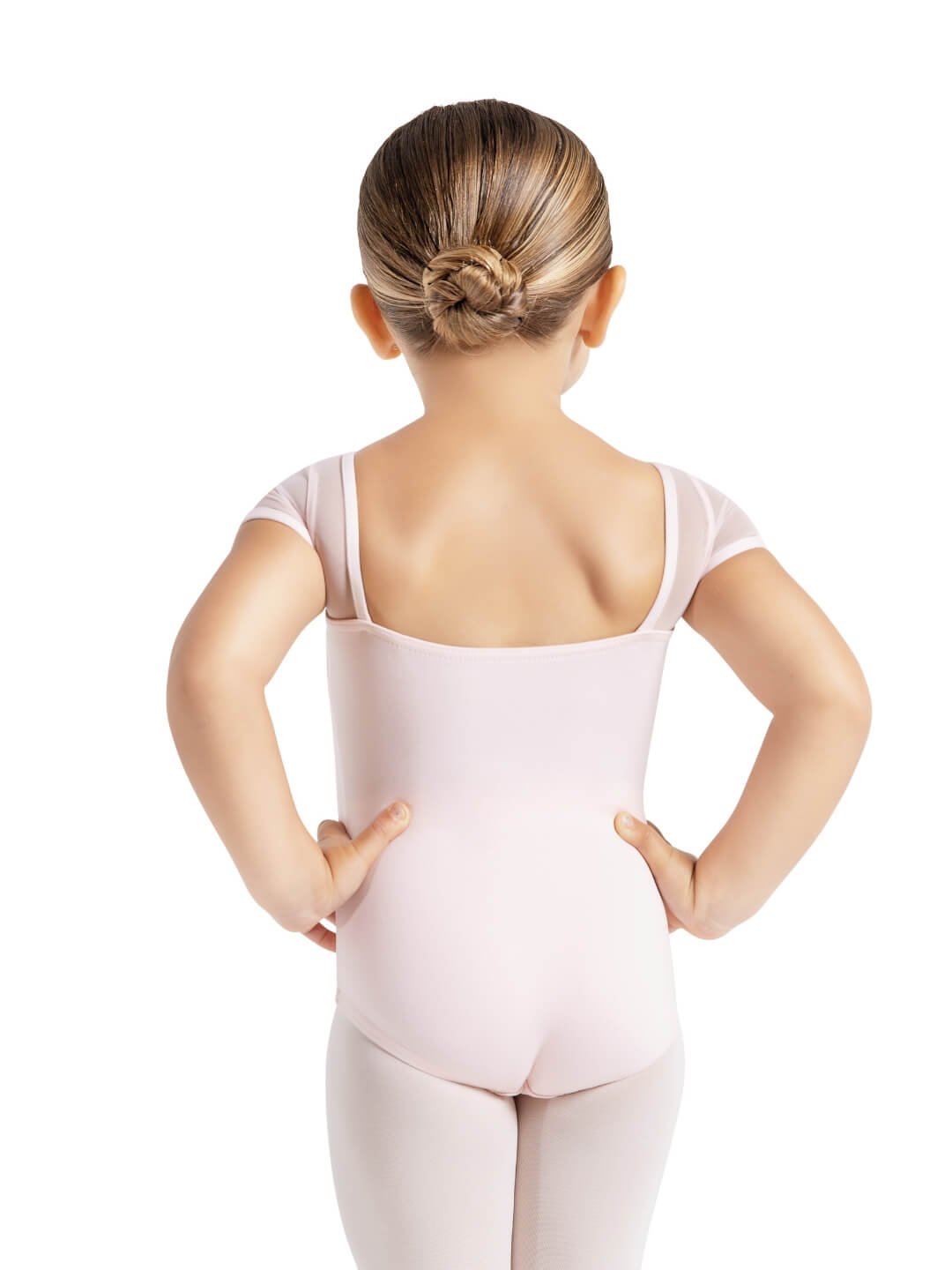 Girls Mesh Yoke Short Sleeve Leotard